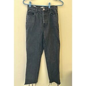 Pacsun Jeans Womens Size 25 Black High Rise Straight Leg Button Fly Frayed